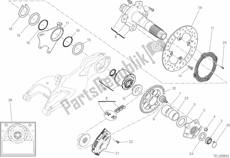Tutte le parti per il Mozzo, Ruota Posteriore del Ducati Hypermotard Hyperstrada 939 2016